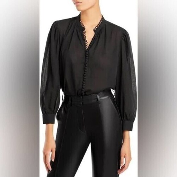 Anthropologie We are Sundays Cora Sheer Gauze/Cotton Blouse Black L MSRP $172.00 - Picture 1 of 6